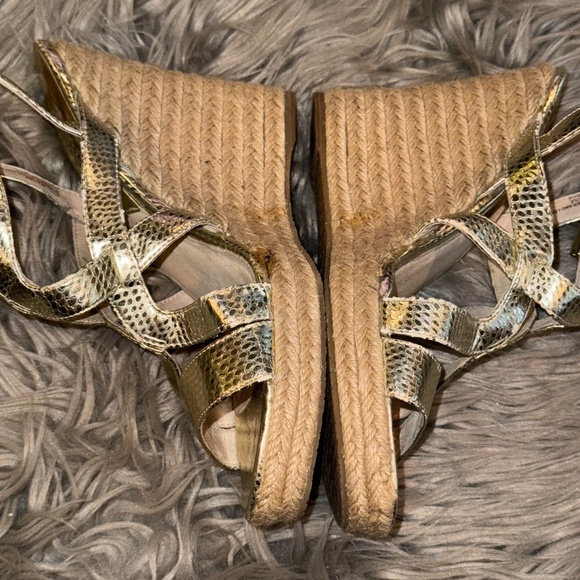 EUC Michael Michael Kors Gold Palm Beach Espadrille Wedge Size 9.5 - Picture 4 of 12